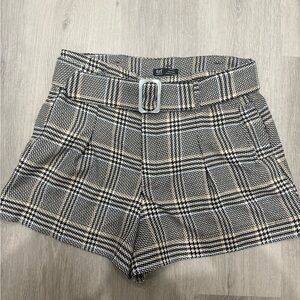 Zara Women's High Waist Plaid Shorts - Black and Tan